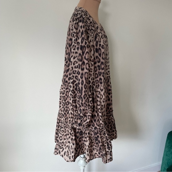 GENERATION LOVE Rumi Leopard Print Long Sleeve Ruffle Cotton Mini Dress EUC Sz S - Picture 5 of 12